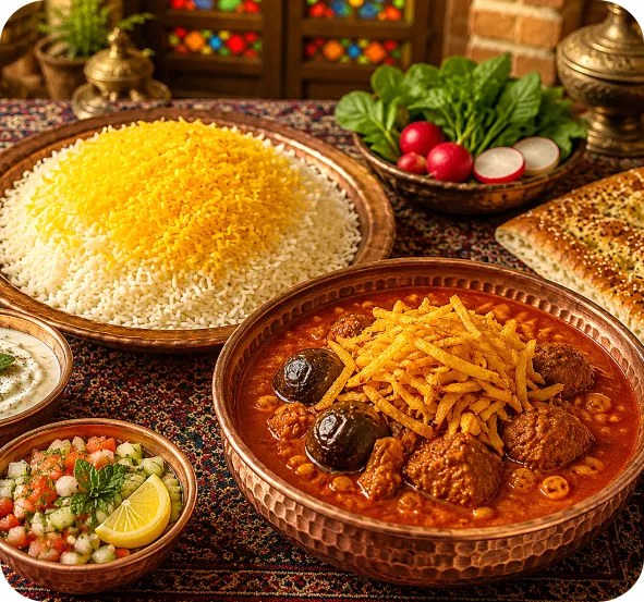 CHELO KHORESHT  E  GHEIMEH SIB ZAMINI or Bademjan